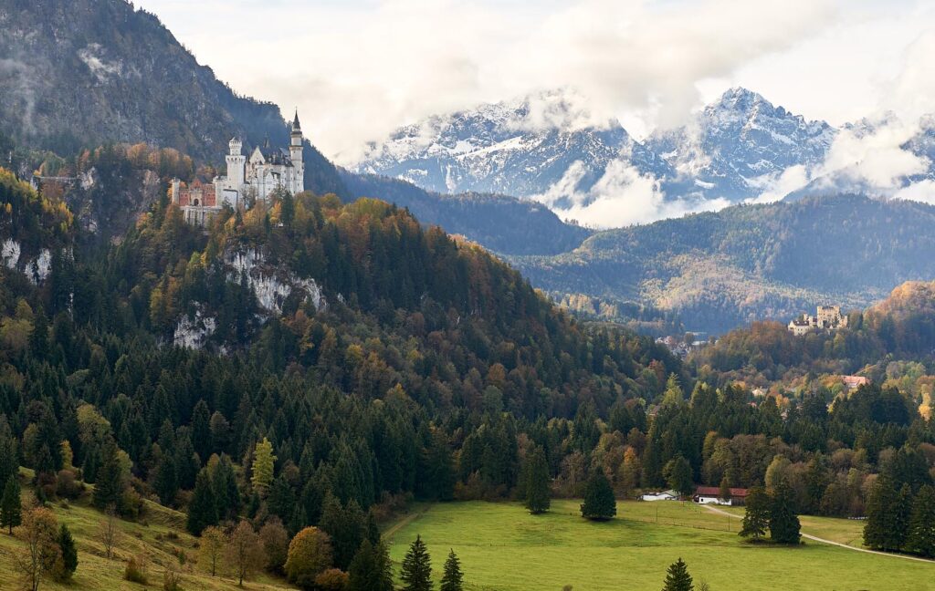 Autumnal Neuschwanstein in the Mountains